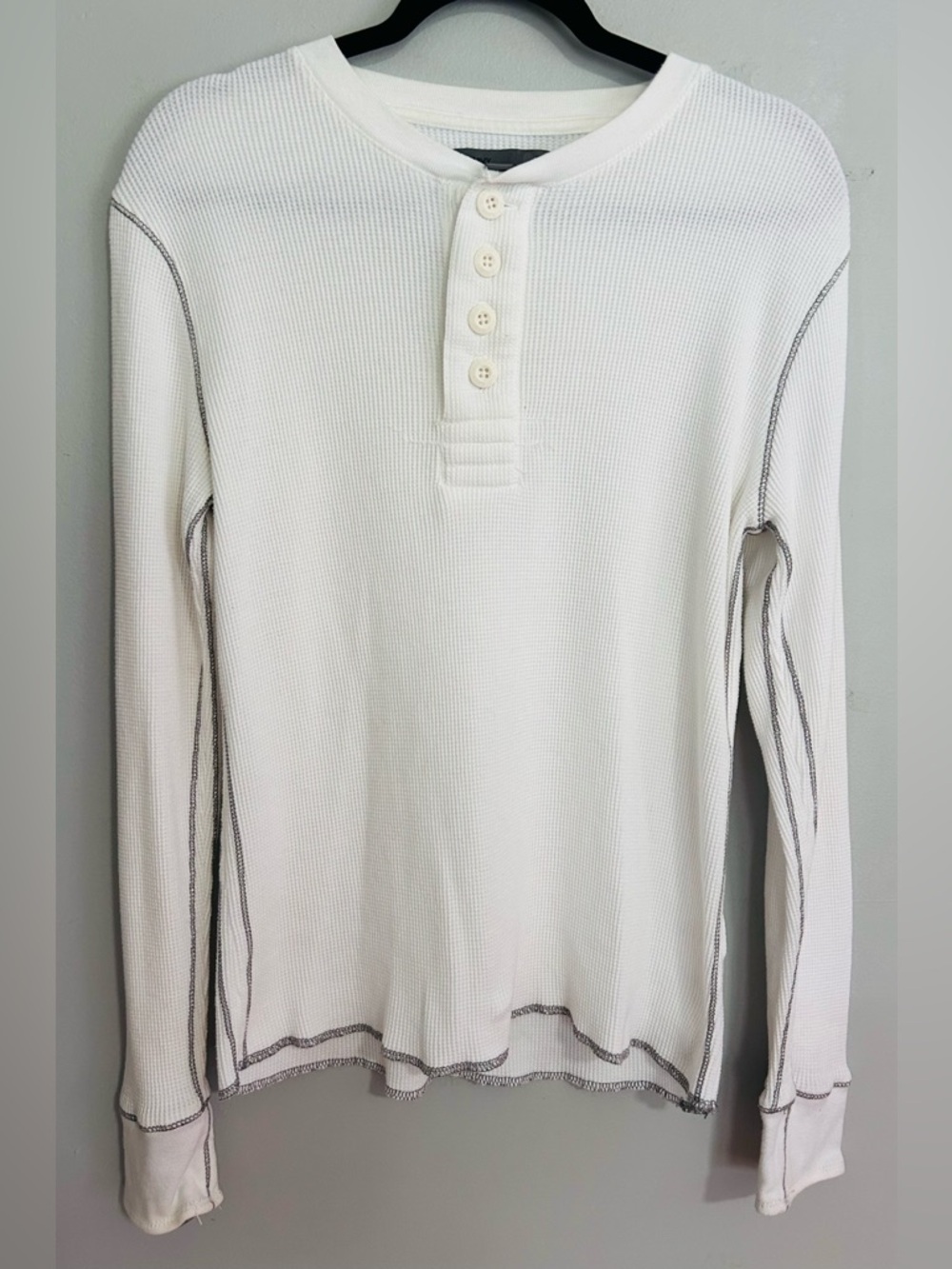 Old Navy Thermal Henley Top M White Waffle Knit Exposed Seam Grunge Y2K Basics